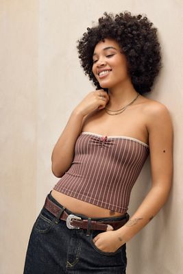 Out From Under Crochet-Trim Pinstripe Bandeau Top