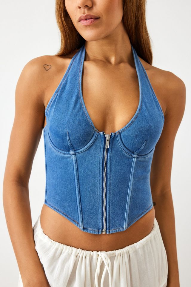 Corsetto in Denim con Collo Halter Out From Under #1