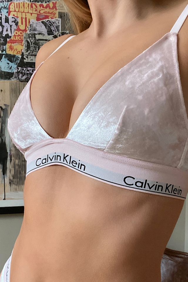Medium light pink velvet Calvin Klein bralette - Depop