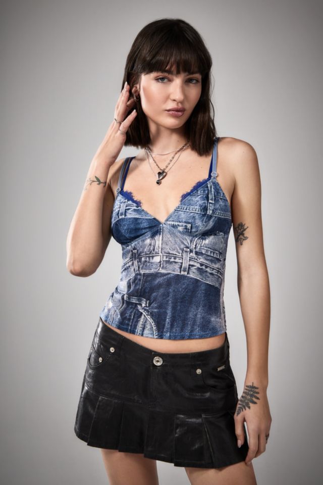 Out From Under Denim Print Je T'aime Stretch Cami Top