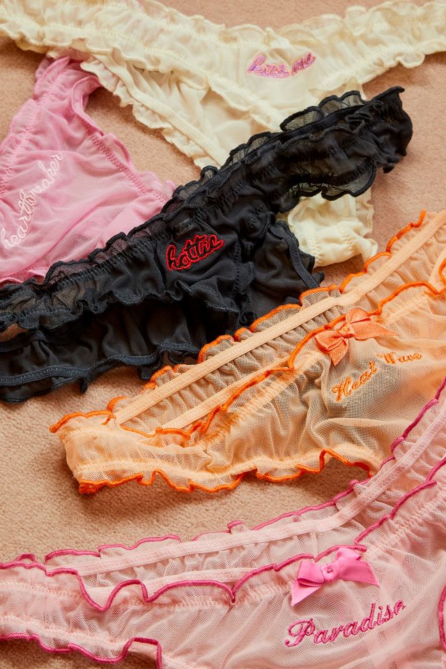 Out From Under Heartbreaker Embroidered Mesh Thong  #1