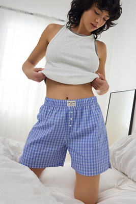 Blue Check Longline Boxer Shorts en taille: Small - BDG - Modalova
