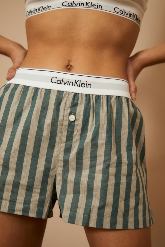 Calvin Klein Green Stripe Sleep Shorts | Urban Outfitters UK