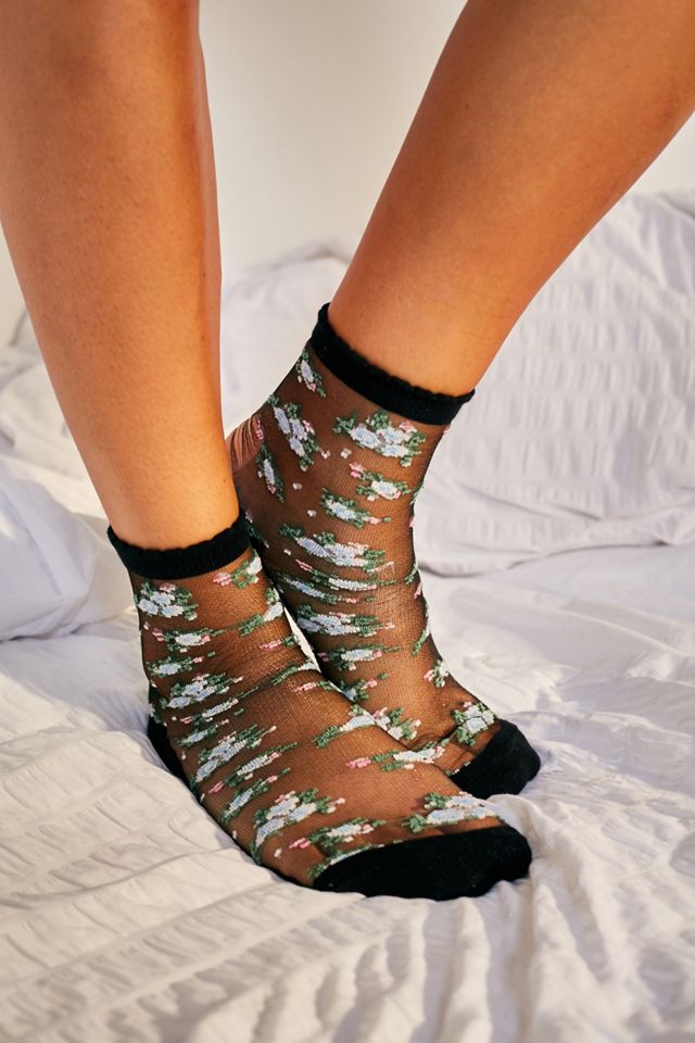 Out From Under Floral Monofilament Crew Socks #1