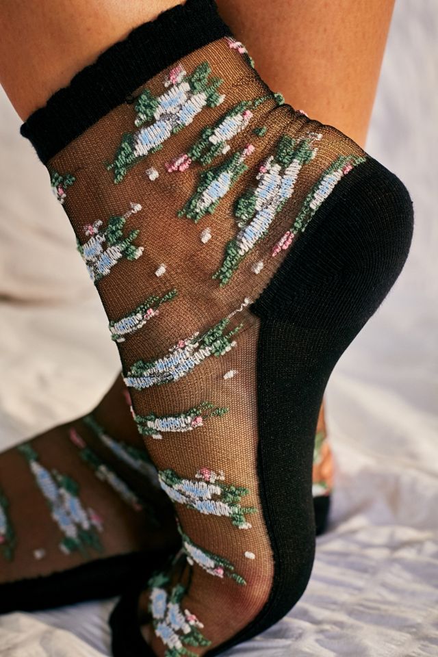 Out From Under Floral Monofilament Crew Socks #2