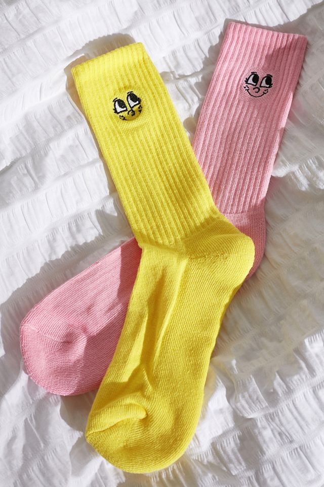 Lazy Oaf Calze Rosa + Giallo Viso Confezione 2 #1