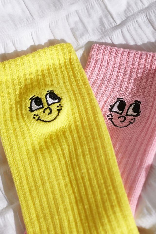 Lazy Oaf Calze Rosa + Giallo Viso Confezione 2 #2