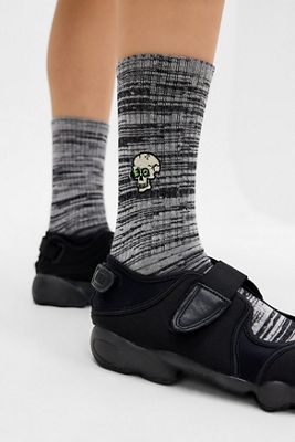 Happy Socks Graumelierte Totenkopf-Streifen-Socken