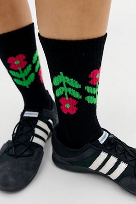 Calzini Crew con Bordo Floreale Happy Socks