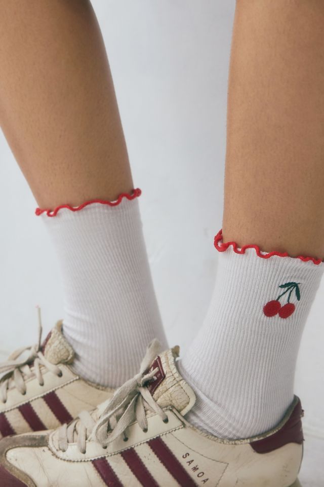 Out From Under Cherry Embroidered Lettuce-Edge Socks #1