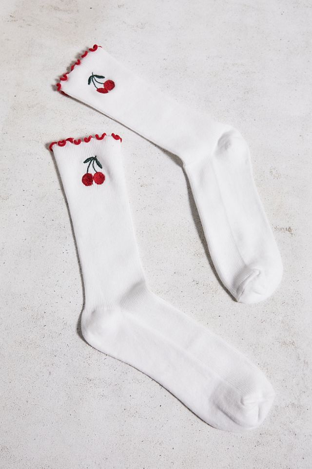 Out From Under Cherry Embroidered Lettuce-Edge Socks #2