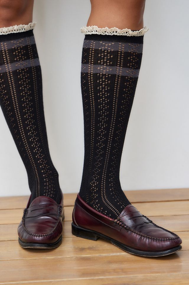 Out From Under Varsity Pointelle Knit Knee High Socks #1