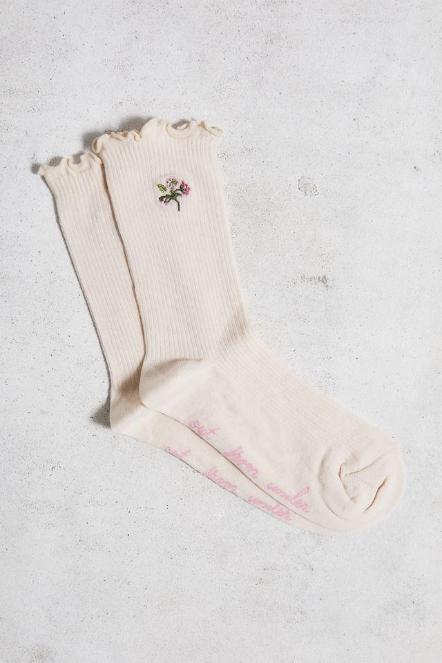 Out From Under Floral Embroidered Lettuce-Edge Socks #1