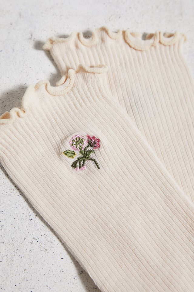 Out From Under Floral Embroidered Lettuce-Edge Socks #2