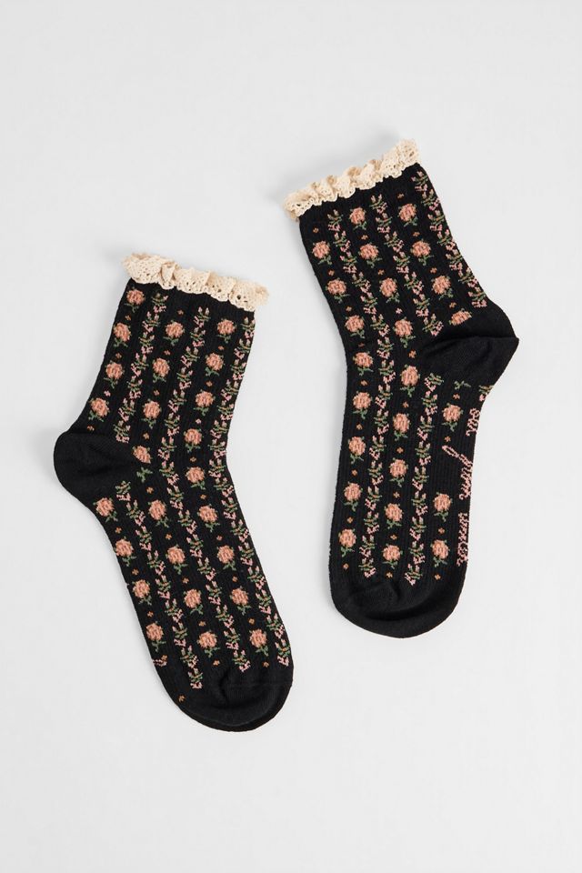 Out From Under Blumengestrickte Socken mit Besatz #1