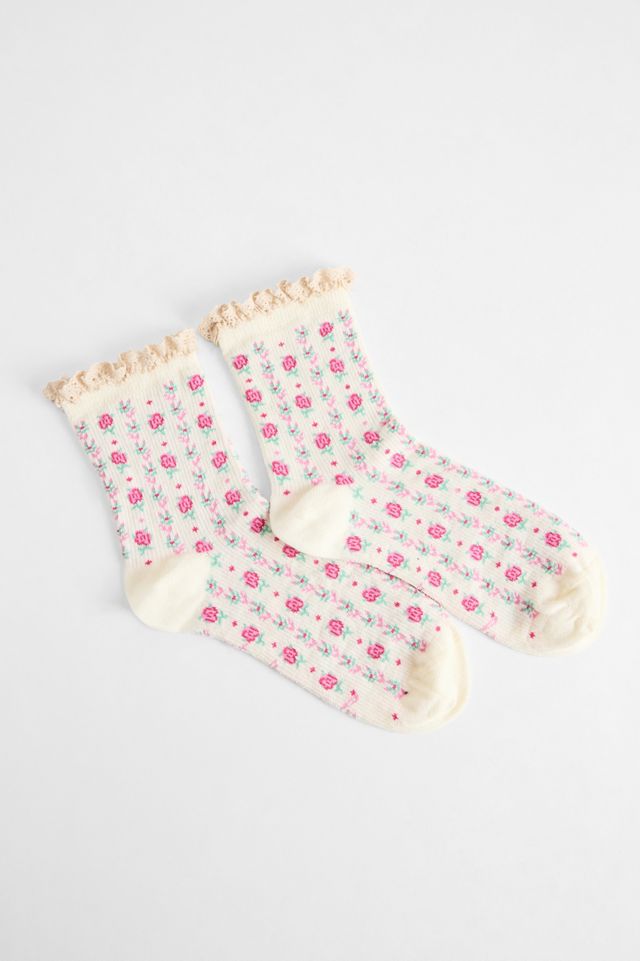 Out From Under Blumengestrickte Socken mit Besatz #1