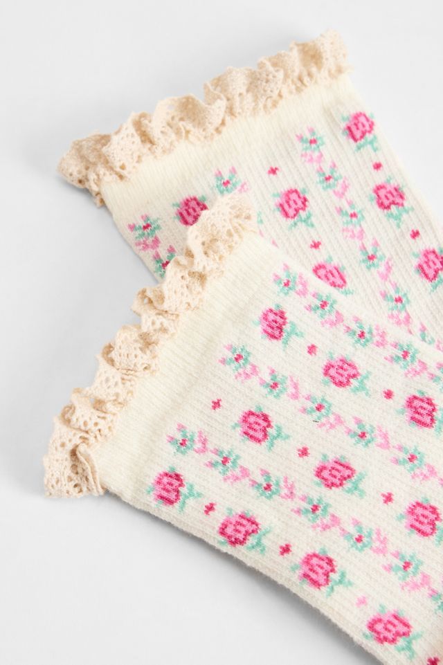 Out From Under Blumengestrickte Socken mit Besatz #2