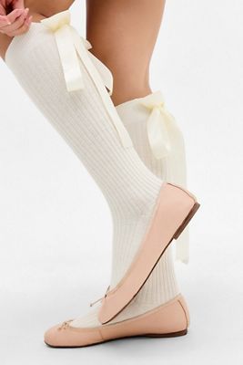 Out From Under Knee High Satin Bow Socks