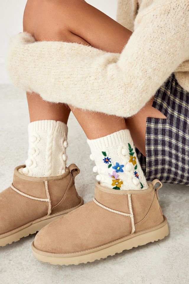 Out From Under Floral Cable Knit Socks