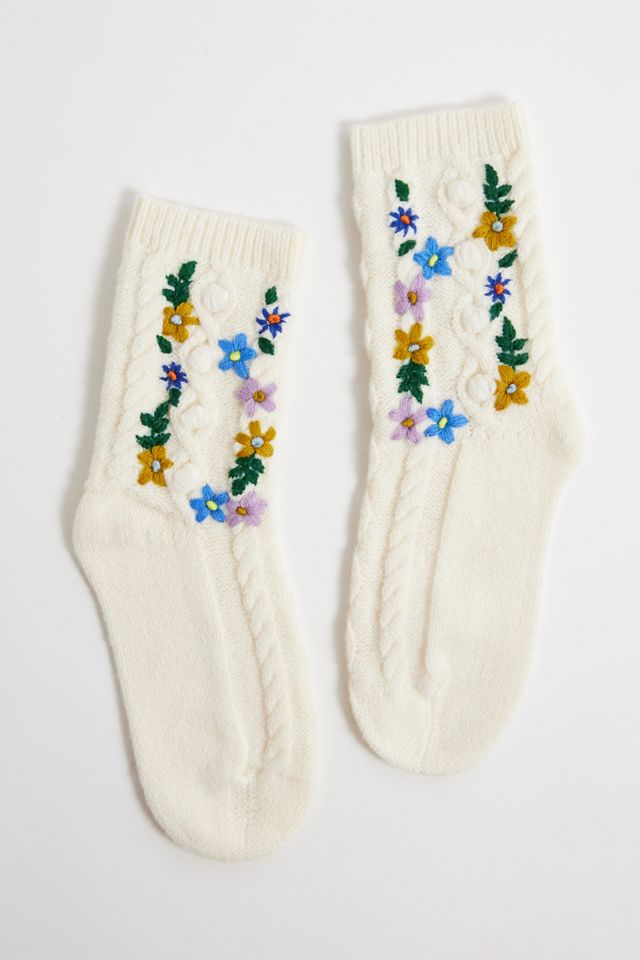 Out From Under Floral Cable Knit Socks #1