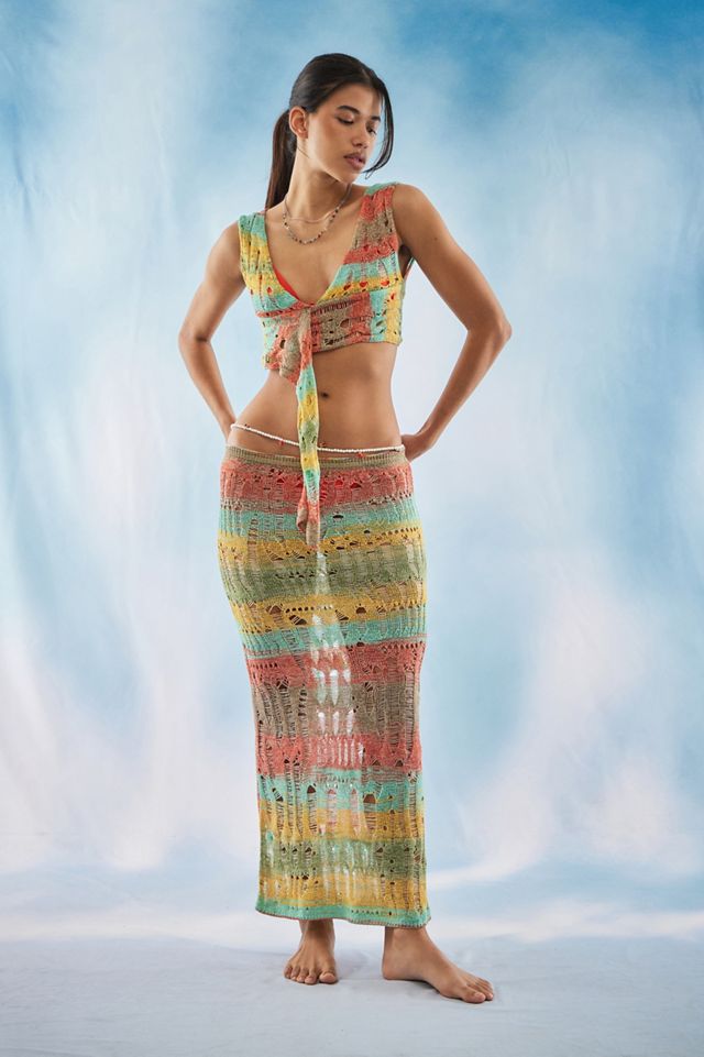 Jaded London Multicoloured Laddered Knit Maxi Skirt | Urban