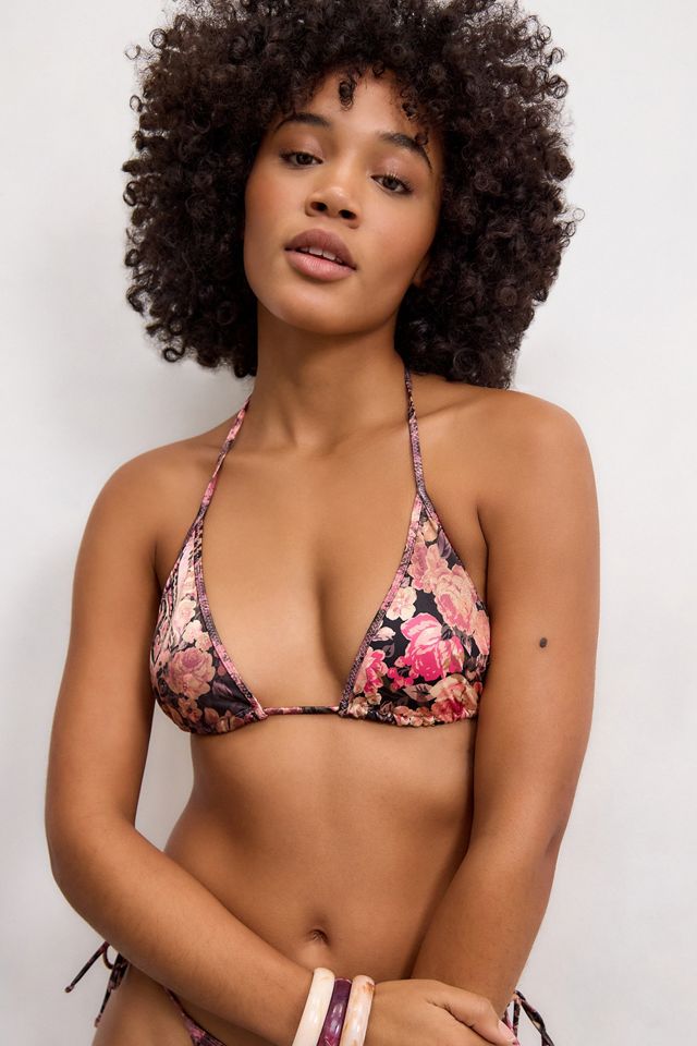 Out From Under Leopard & Floral Triangle Bikini Top #1