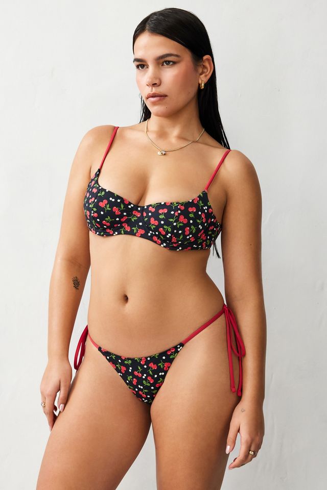 Red Cherry Print Tie Side Full Bikini Bottoms