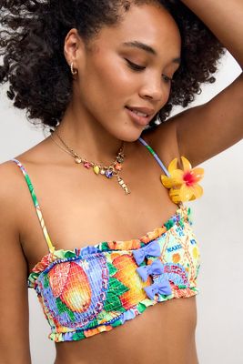 Damson Madder Jessie Orange Print Shirred Bow Bikini Top