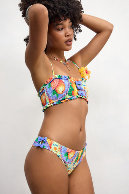 Damson Madder Orange Print Shirred Bow Bikini Bottoms | Urban