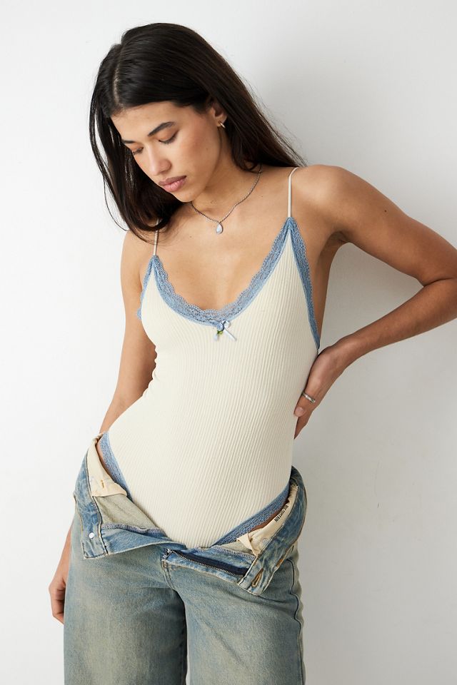 Spaghetti Strap Lace Trim Bodysuit