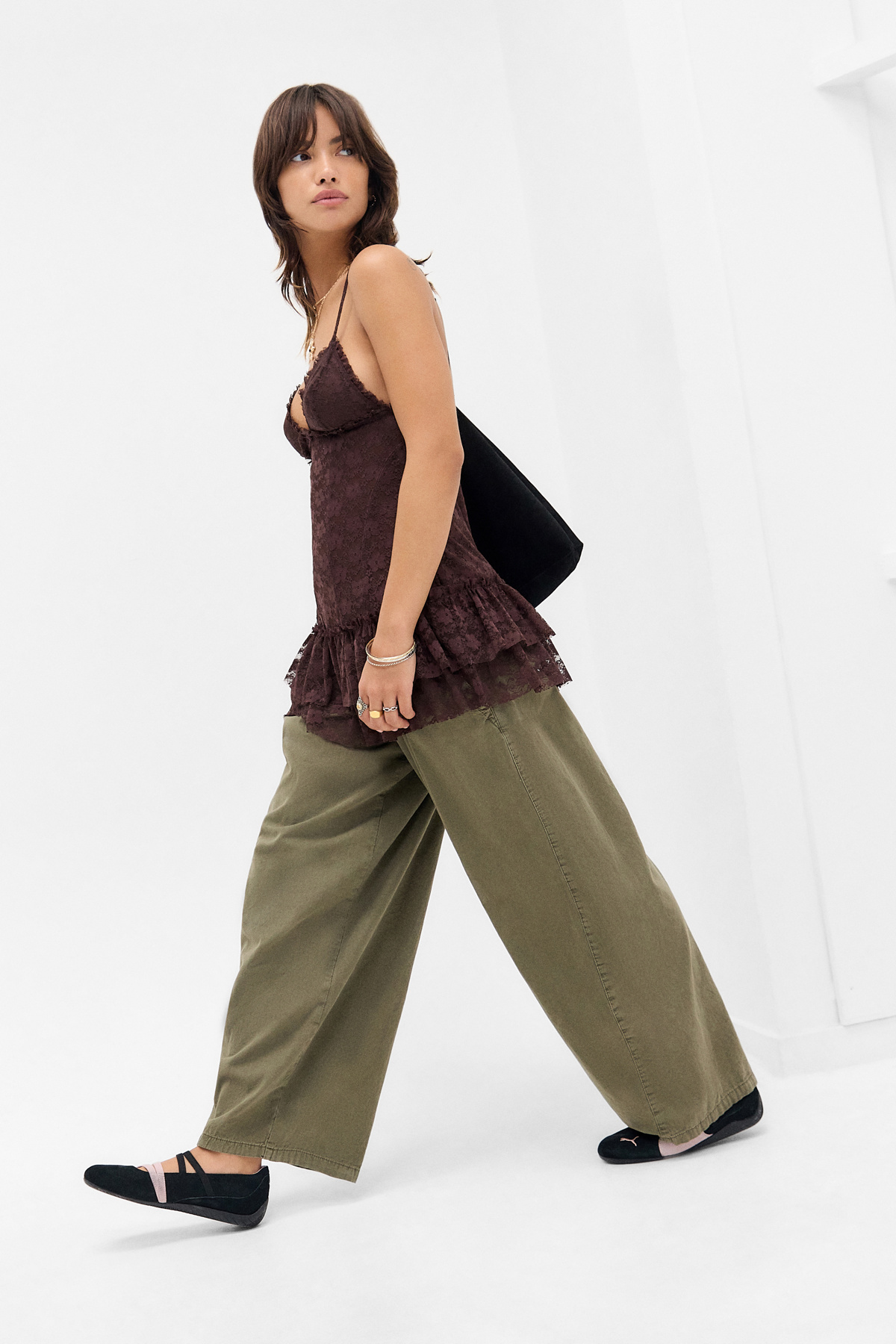 Out From Under Ruffle Y2K Sheer Lace Slip Dress
