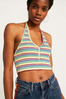UO Rainbow Stripe Halter Neck Cami | Urban Outfitters UK