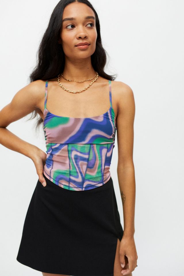 Uo Hal Mesh Printed Cami Urban Outfitters Uk