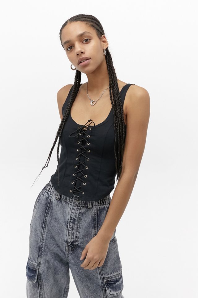 Urban Outfitters Black Denim Lace-Up Corset Top