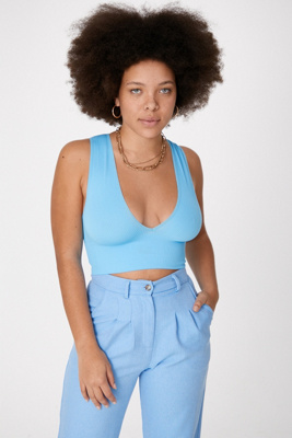 Acid Wash Josie Ribbed V Neck Vest UO Josie Ribbed Light Blue V