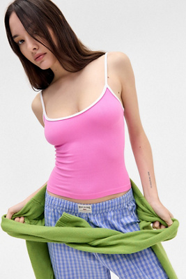 UO Molly Ribbed Cami - Pink XL at Urban Outfitters