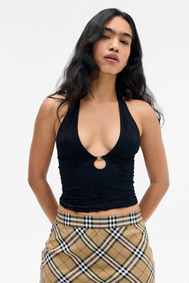 UO Seamless Hardware Halter Top - Black XS at Urban Outfitters