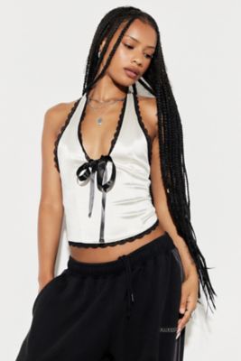 Black and white halter top best sale