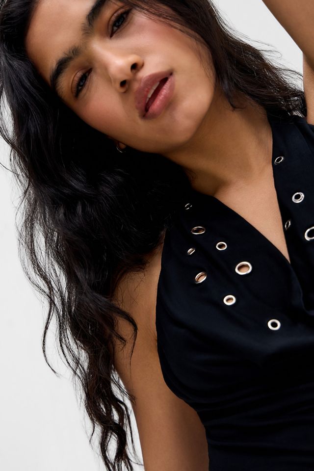 Silence + Noise Coyote Cowl Eyelet Halter Top #1