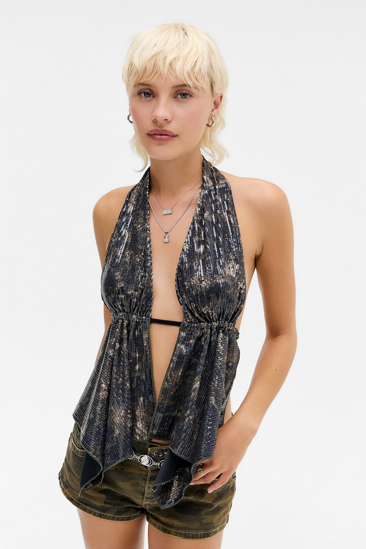 UO Rowan Camo Sequin Top