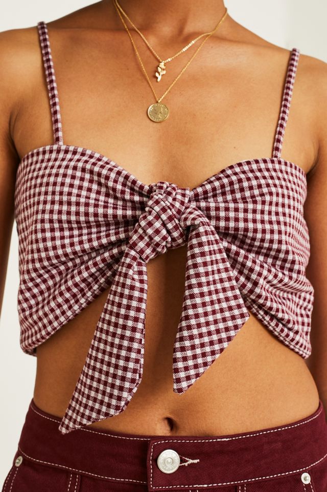 UO Maroon Gingham Tie Front Cami #1