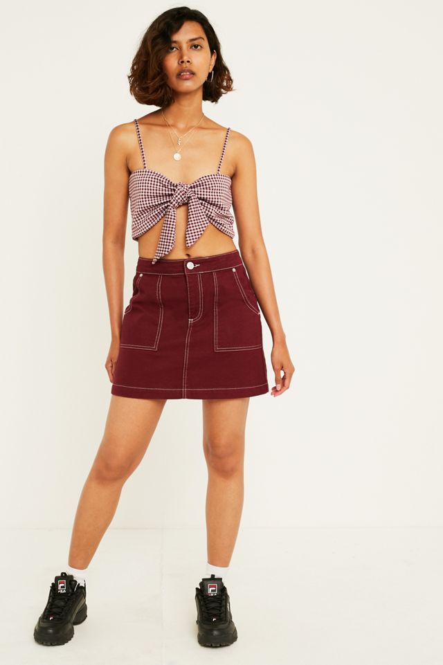 UO Maroon Gingham Tie Front Cami #3