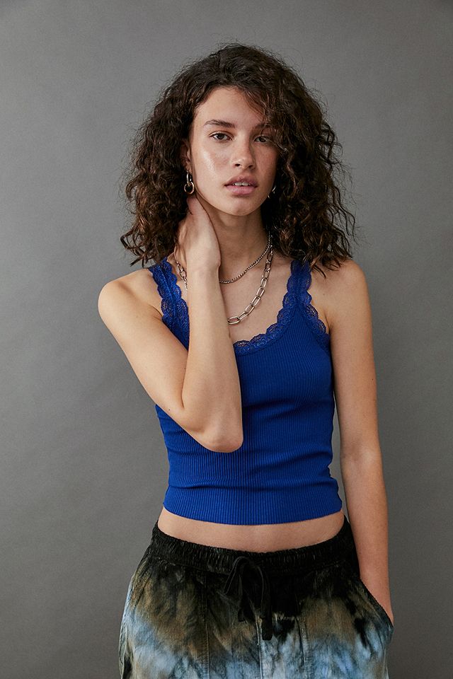 UO Lace Trim Ribbed Vest | Urban Outfitters UK