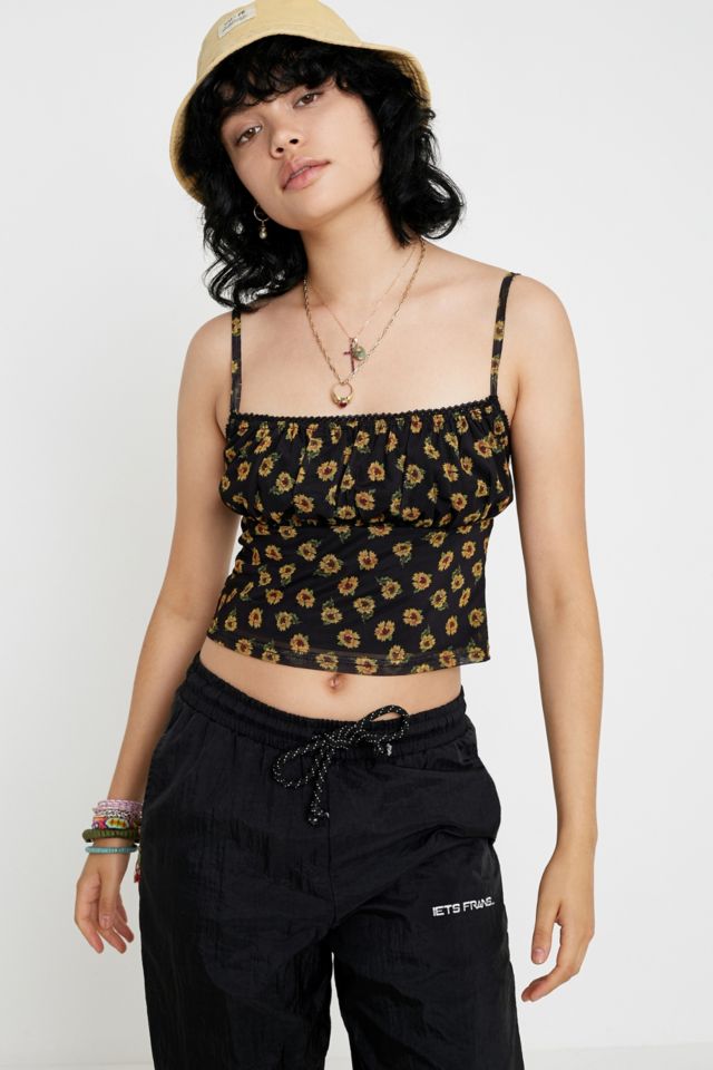 Uo Sunflower Print Ruched Cami Urban Outfitters Uk 5171