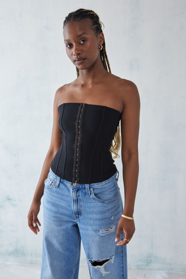 Urban Outfitters Uo Haley Ponte Bandeau Corset Top in Black