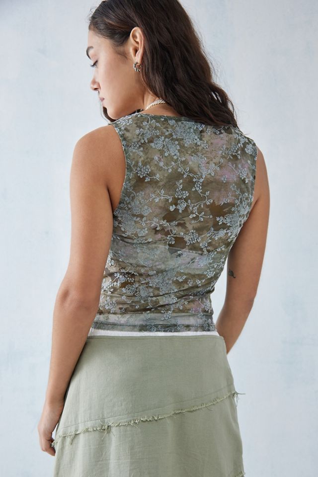 UO Elora Floral Flock Mesh Vest Top  #3