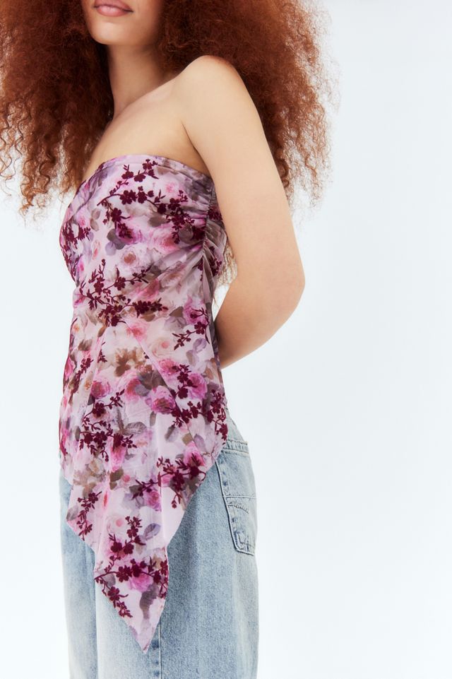 UO Indie Flocked Floral Asymmetric Bandeau Top #2