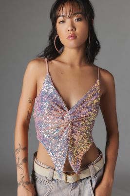 Daisy Street Y2K strappy butterfly crop top in sequins