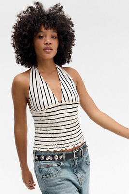 UO Stripe Shirred Halter Top | Urban Outfitters UK