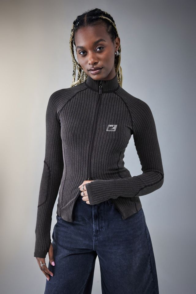 iets frans... Dark Brown Ribbed Panelled Track Top | Urban